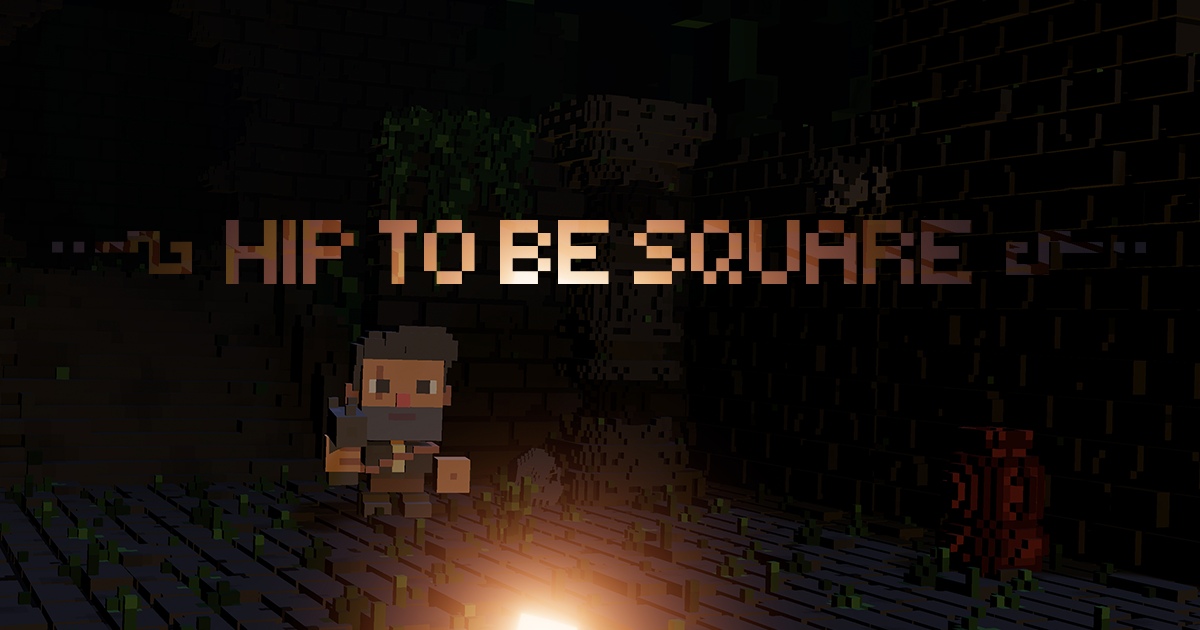 A blocky hero exploring the dark ruins in Hip To Be Square
